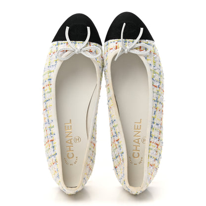 Chanel Tweed Grosgrain Cap Toe Ballerina Flats 37 White Multicolor 37.5 White Multicolor 2 of 11
