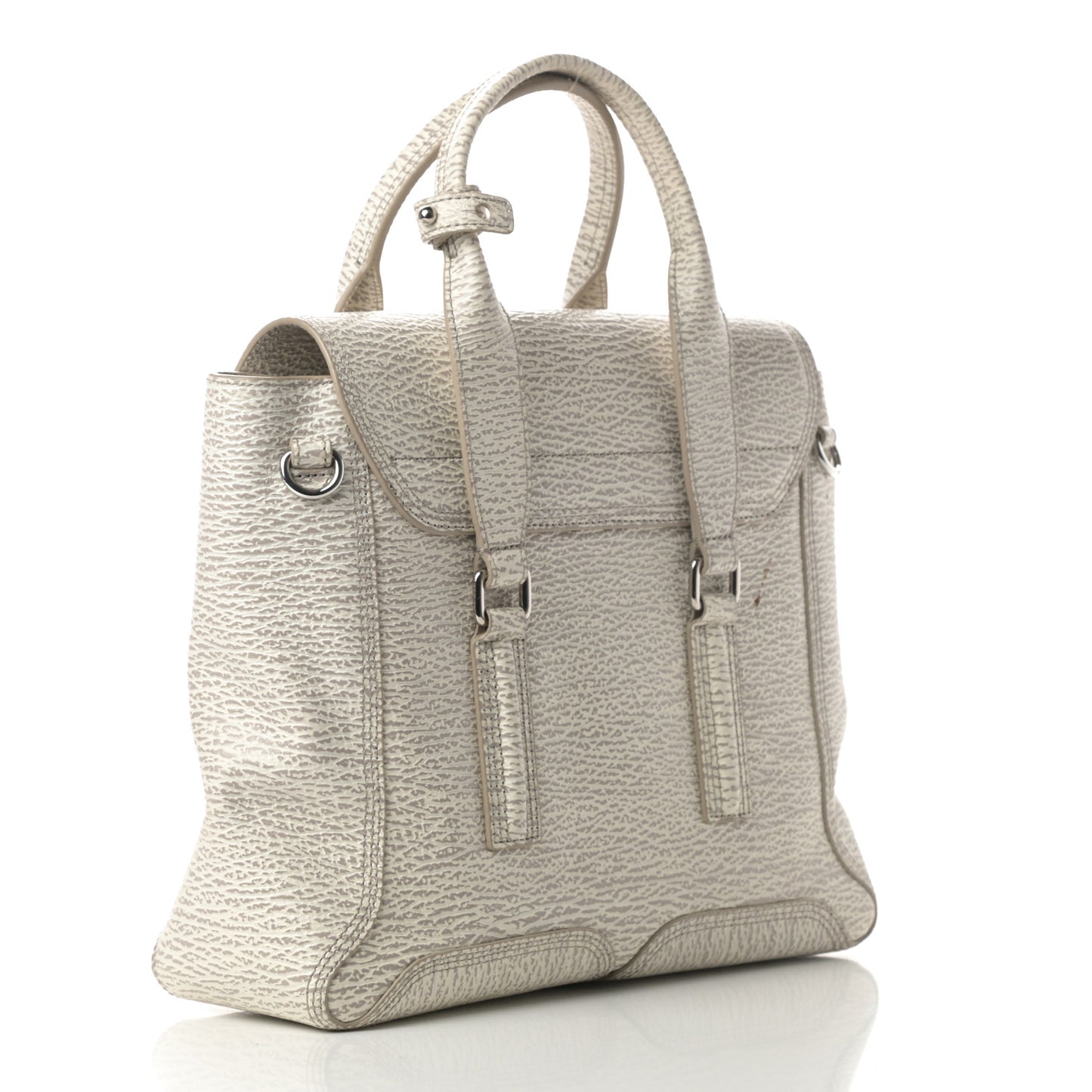 Shark Embossed Textured Calfskin Large Pashli Satchel Ivory Dove