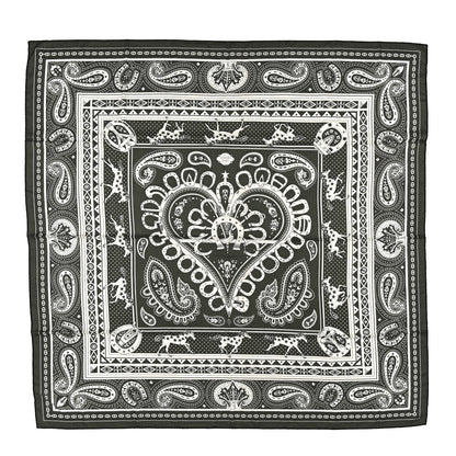Hermes Cashmere Silk Cheval De Coeur Bandana Shawl 140 Kaki White Black 1 of 4