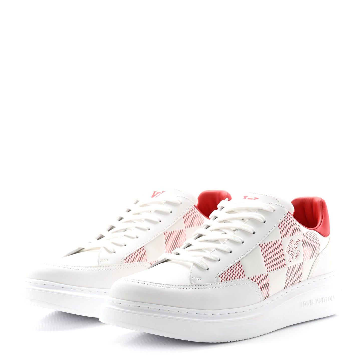 Damier Calfskin Mens Beverly Hills Sneakers 9 White Rouge