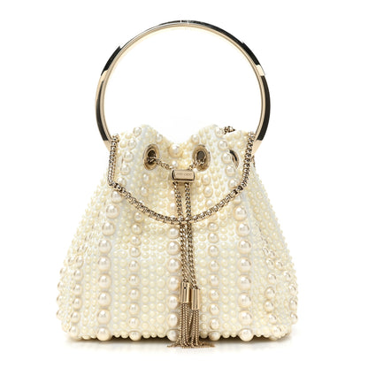 Jimmy Choo Satin Pearl Embellished Bon Bon Bag Ivory 1 of 8
