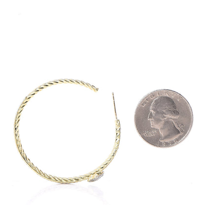 David Yurman 18K Yellow Gold Pave Diamond Quatrefoil Hoop Earrings 5 of 6