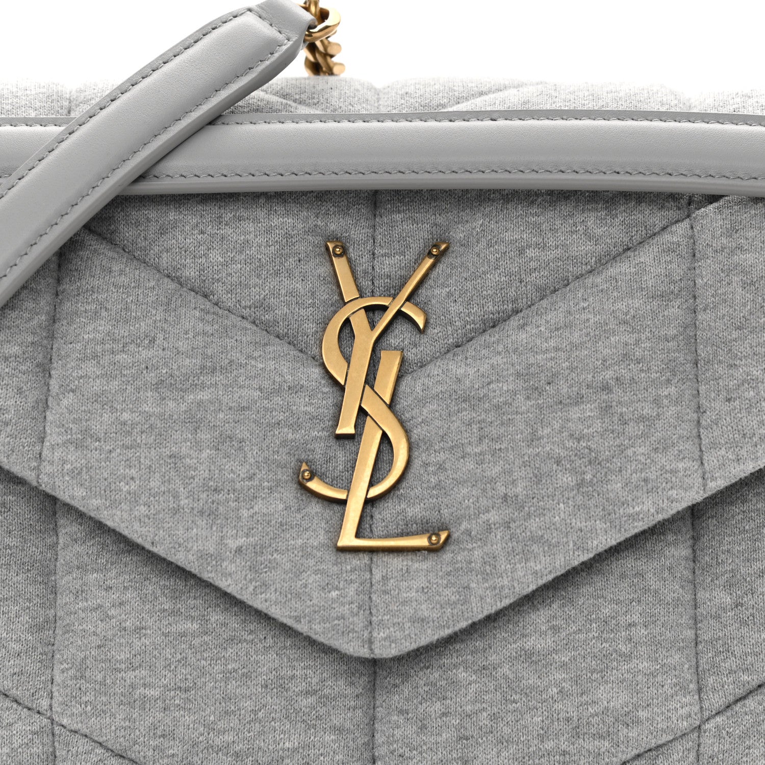 Saint Laurent Jersey Quilted Small Loulou Puffer Monogram Chain Satchel Grey Cloud 8 of 10