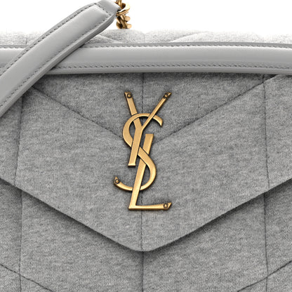 Saint Laurent Jersey Quilted Small Loulou Puffer Monogram Chain Satchel Grey Cloud 8 of 10