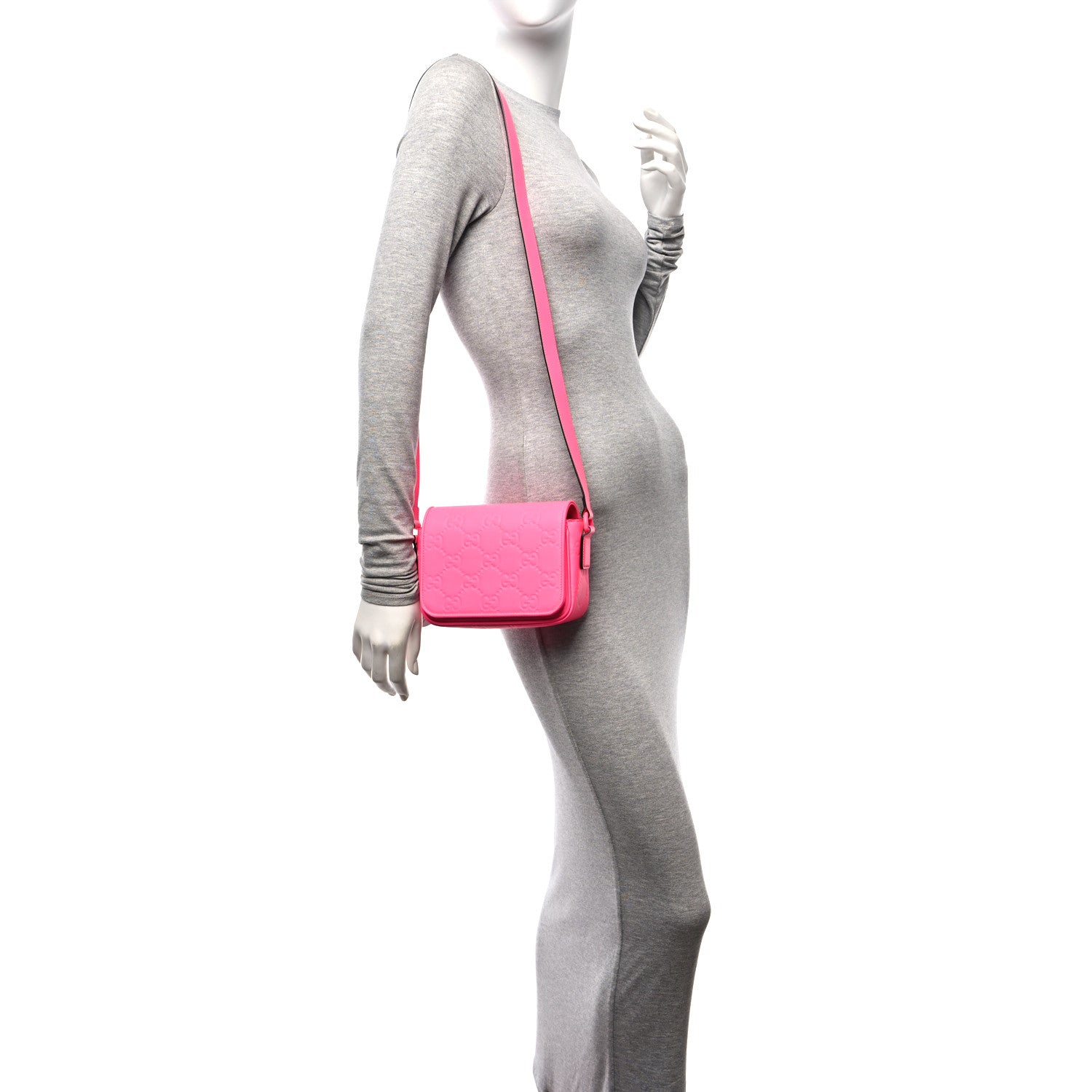 Gucci Calfskin GG Rubber Effect Super Mini Bag  Pink 2 of 9