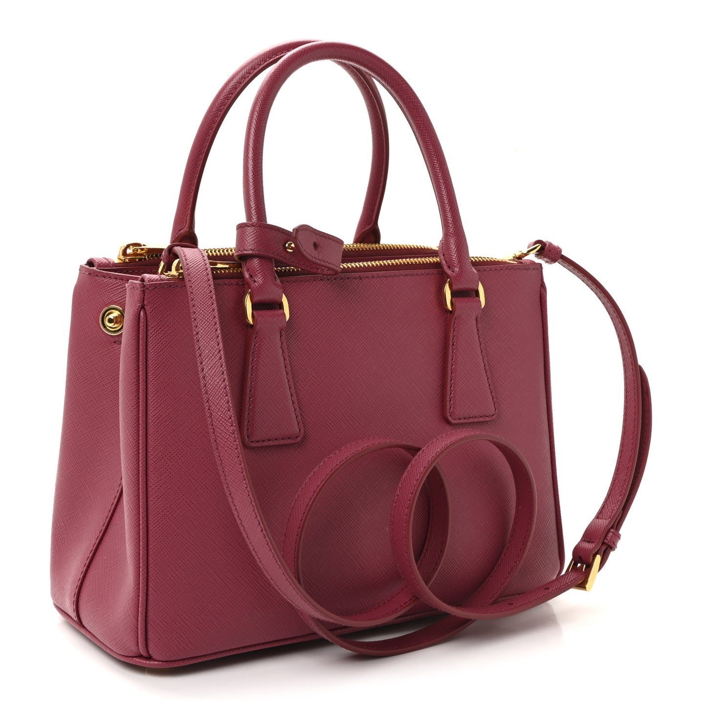 Saffiano Mini Galleria Double Zip Tote Fuxia