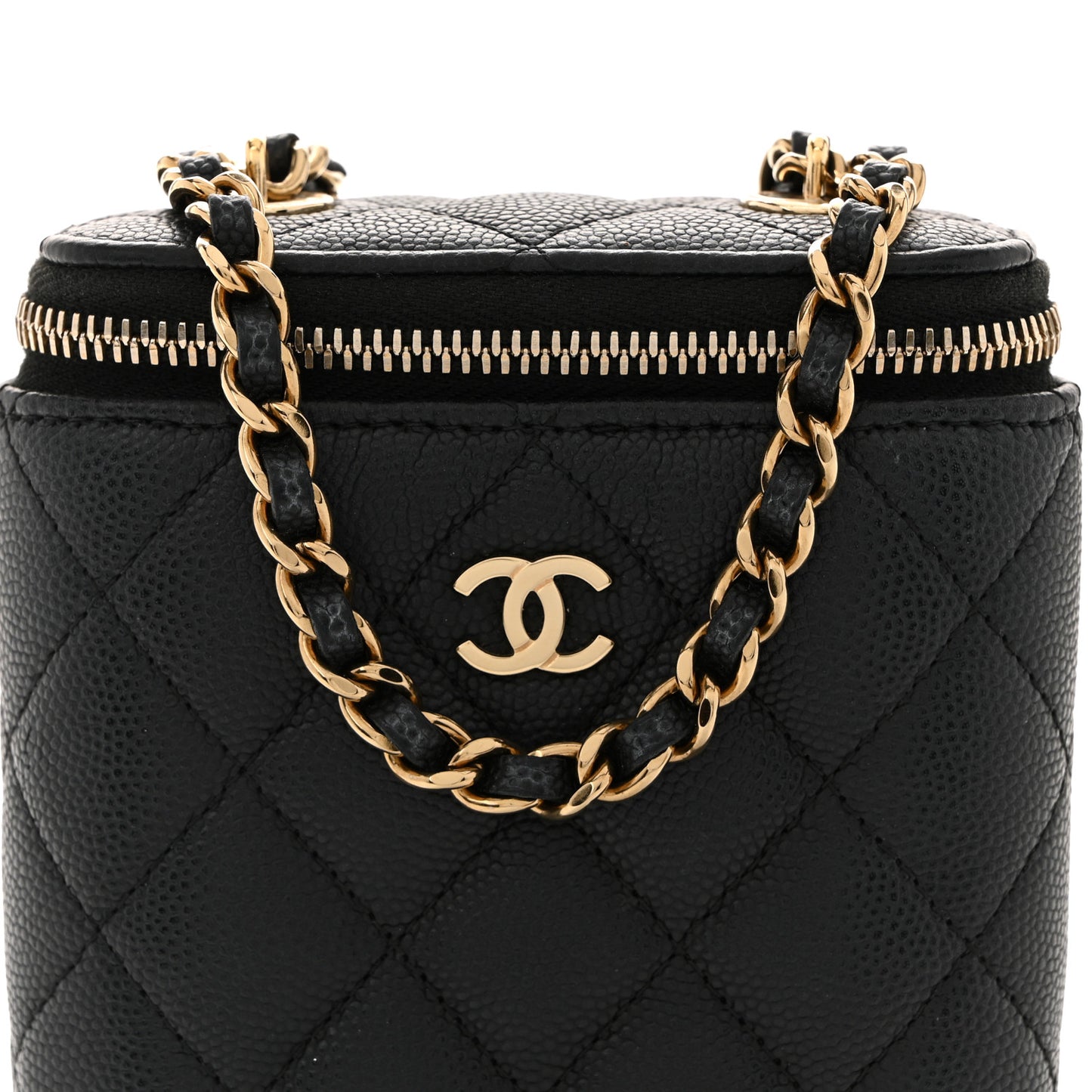 Caviar Quilted Small Vertical Coco Beauty Vanity Case With Chain Black