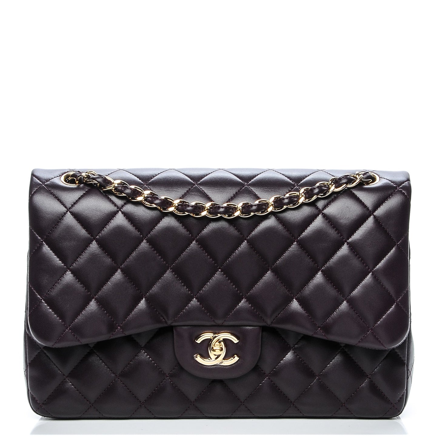 Lambskin Quilted Jumbo Double Flap Purple