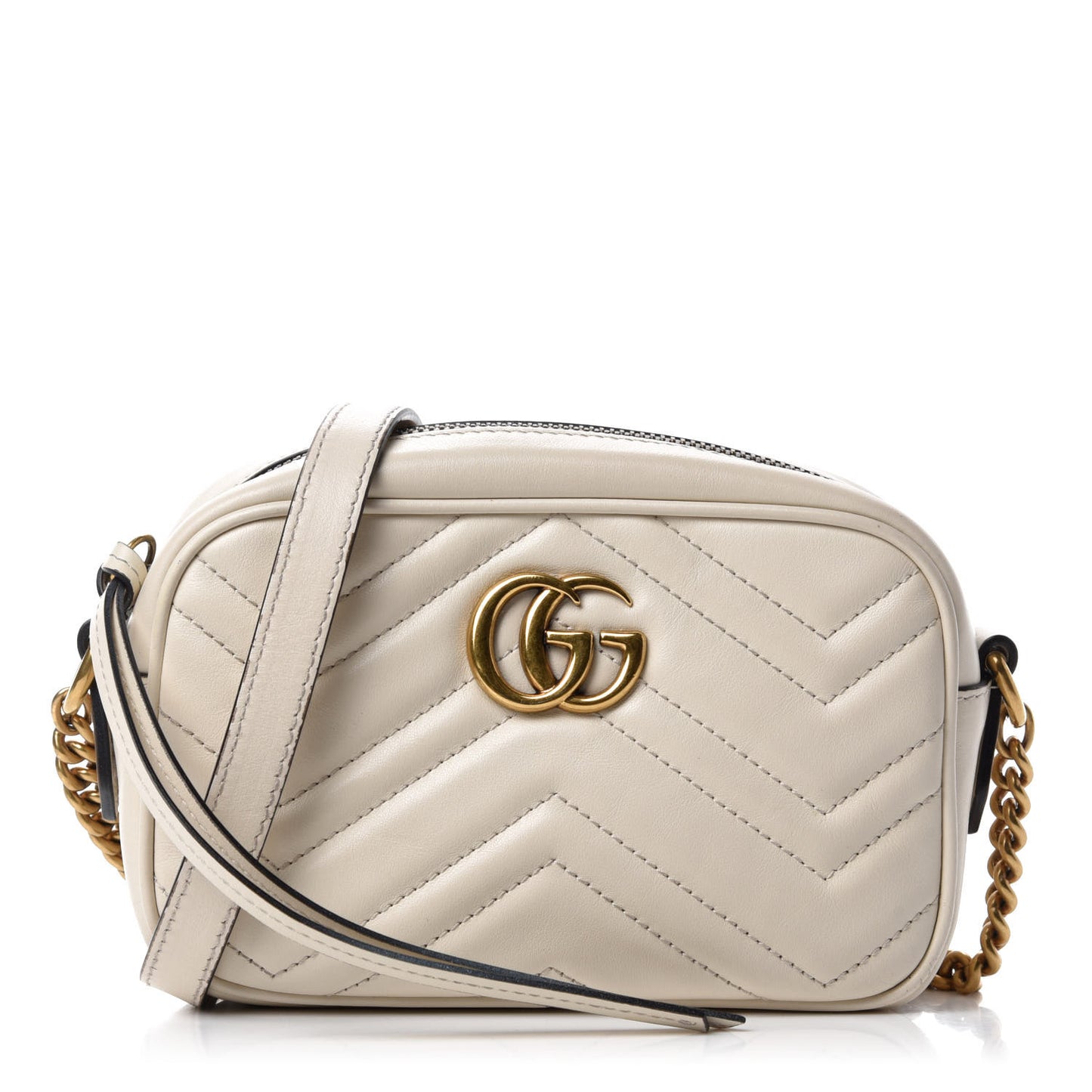 Calfskin Matelasse Mini GG Marmont Chain Shoulder Bag White