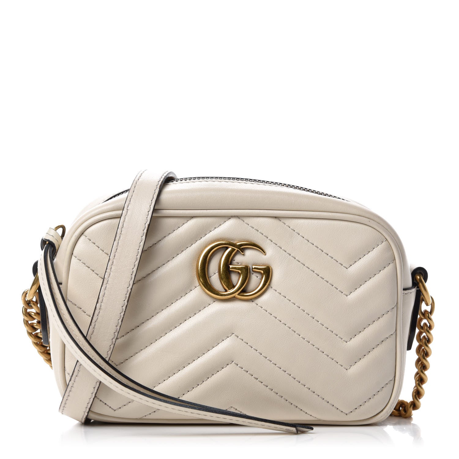 Gucci Calfskin Matelasse Mini GG Marmont Chain Shoulder Bag White 1 of 13