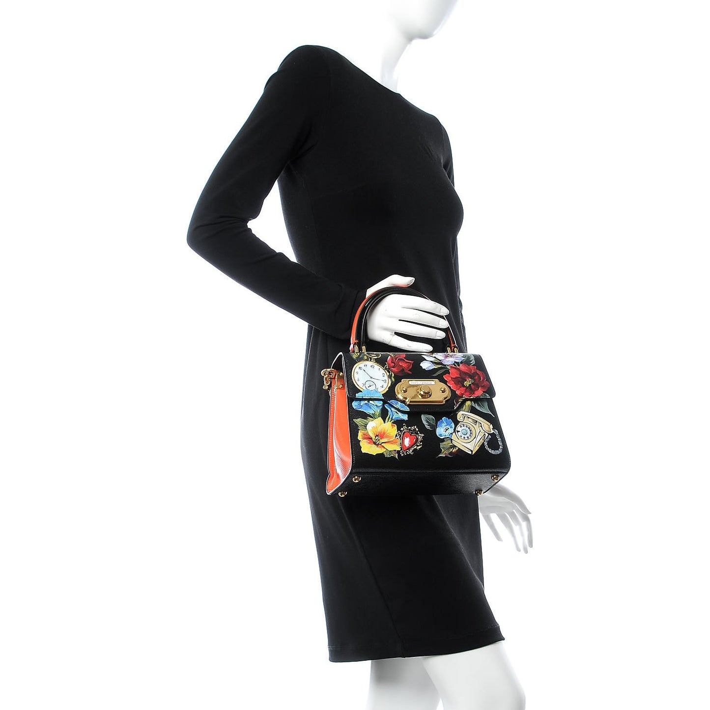 Vitello Flower Printed Welcome Satchel Black