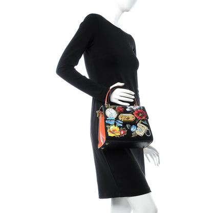 Dolce & Gabbana Vitello Flower Printed Welcome Satchel Black 2 of 9