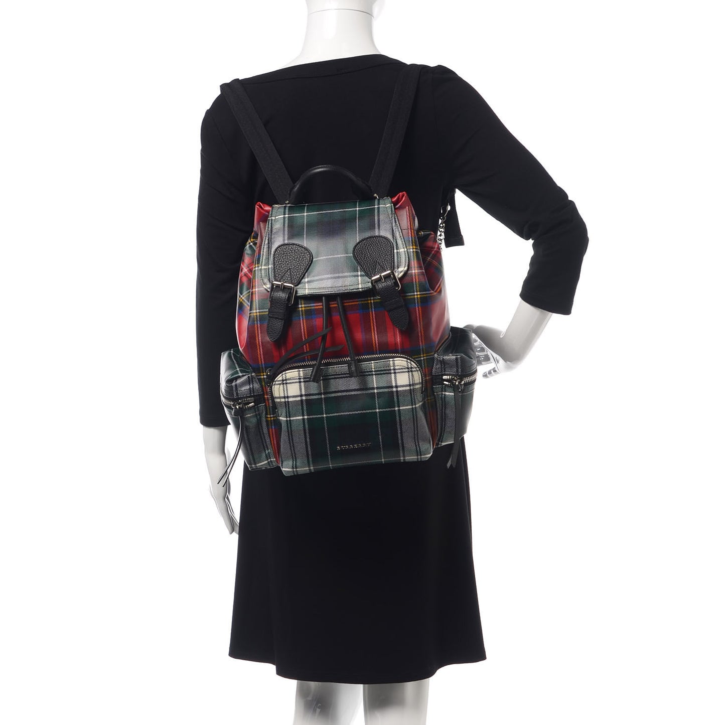 Laminated Tartan Patchwork Medium Rucksack Backpack Military Red