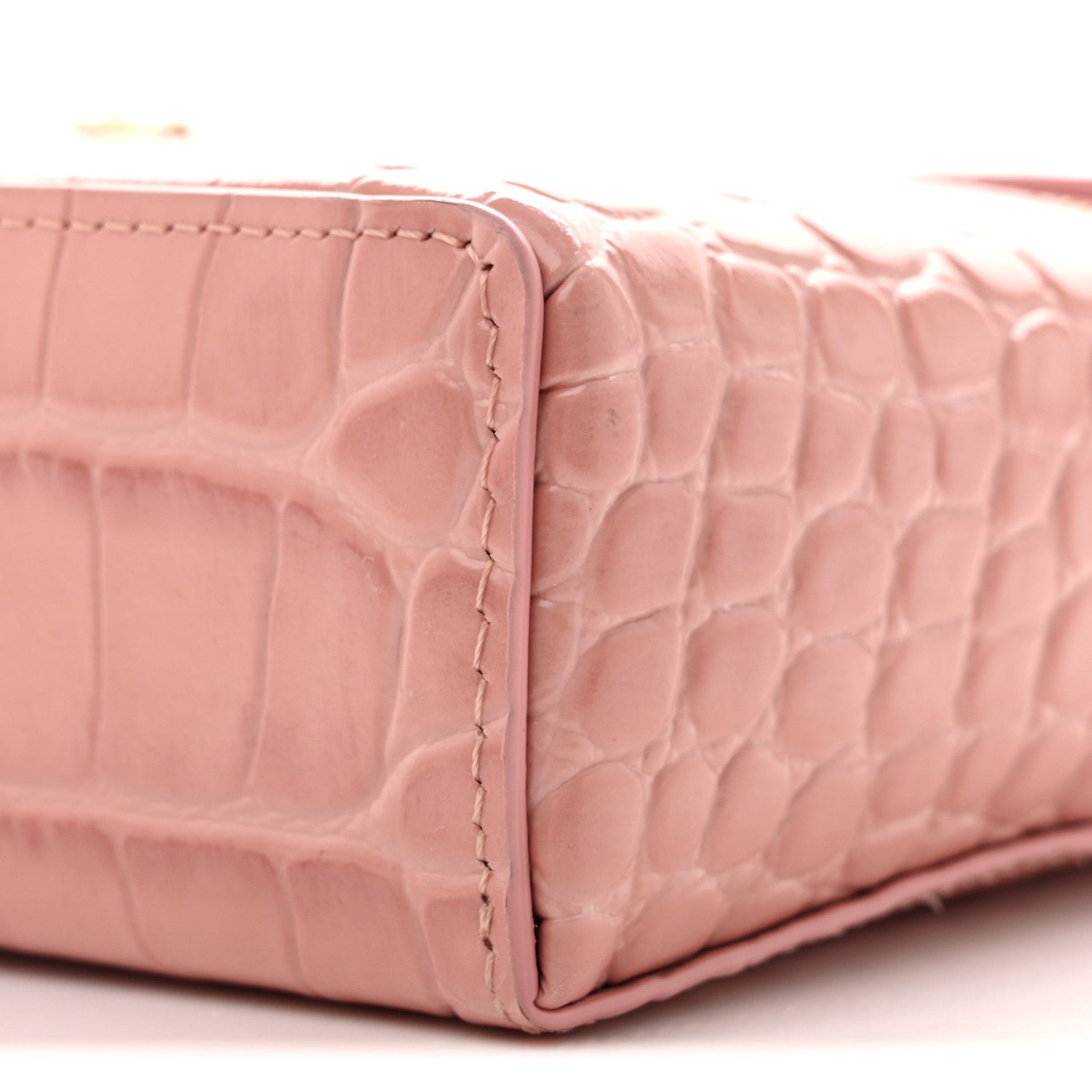 Chanel Calfskin Crocodile Embossed Crococo Top Handle Slim Vanity Case With Chain Pink 10 of 13