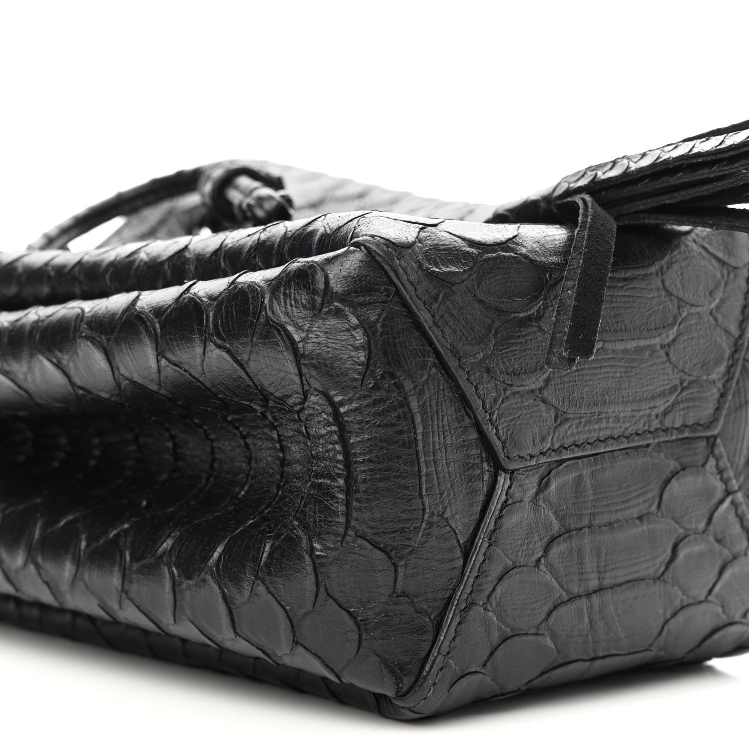 Saint Laurent Calfskin Python Embossed Mini Monogram Bucket Crossbody Bag Black 8 of 9