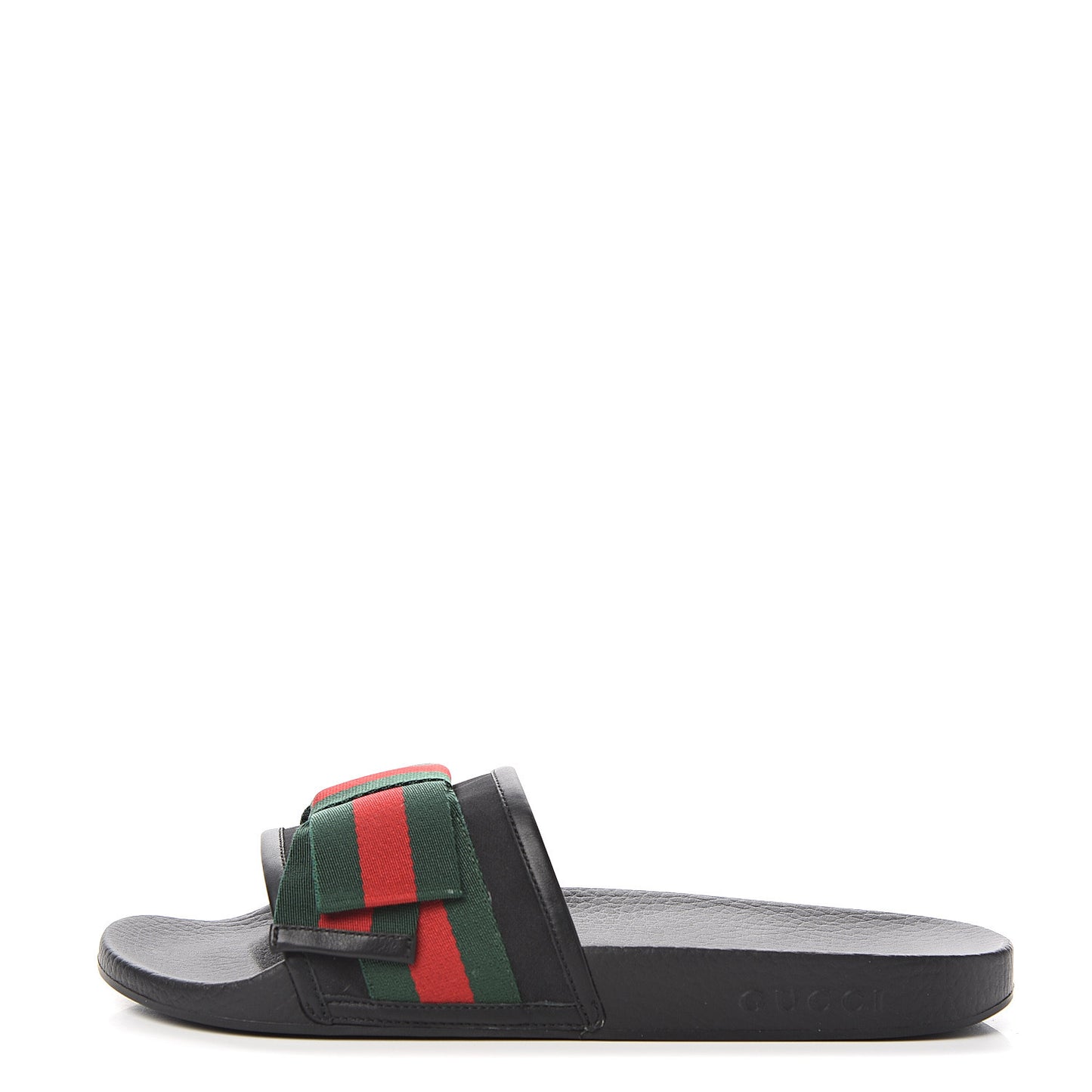 Satin Web Bow Slide Sandals 41 Black