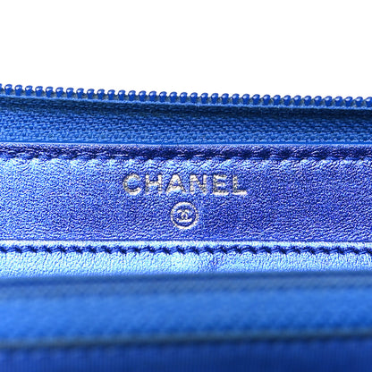 Chanel Metallic Patent Calfskin Quilted Boy L-Gusset Zip Wallet Blue 6 of 12