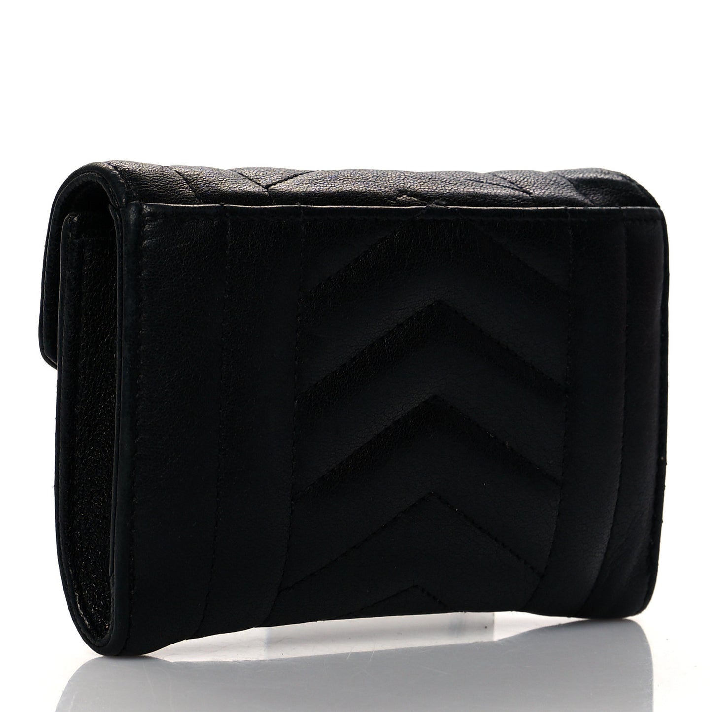 Lambskin Mixed Matelasse Chevron Small Monogram Envelope Wallet Black