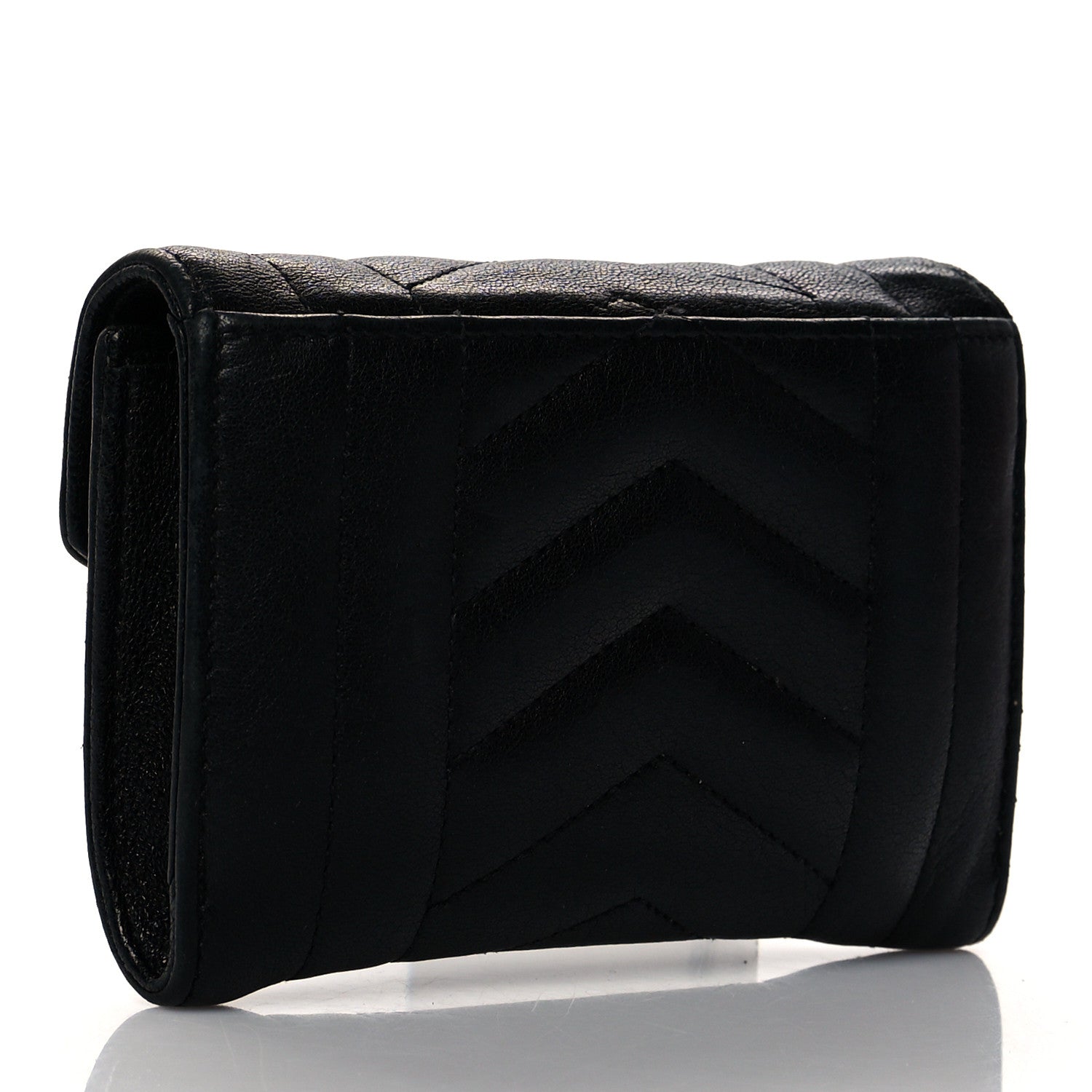 Saint Laurent Lambskin Mixed Matelasse Chevron Small Monogram Envelope Wallet Black 3 of 11