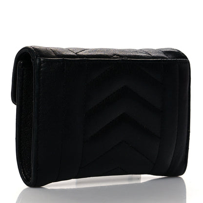 Saint Laurent Lambskin Mixed Matelasse Chevron Small Monogram Envelope Wallet Black 3 of 11