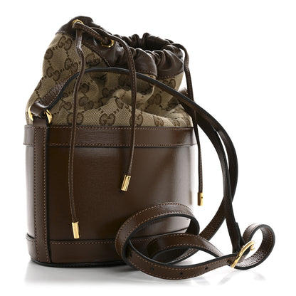 Gucci Monogram Textured Calfskin Horsebit 1955 Drawstring Bucket Bag Beige Brown Sugar 3 of 14