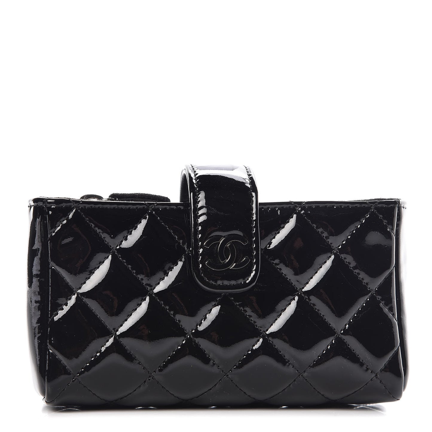 Patent Quilted Mini Phone Holder Clutch Black