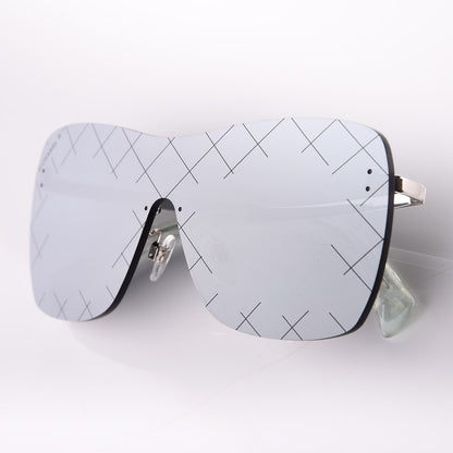 Chanel Shield Runway Sunglasses 4215 Silver Blue Mirror 9 of 10