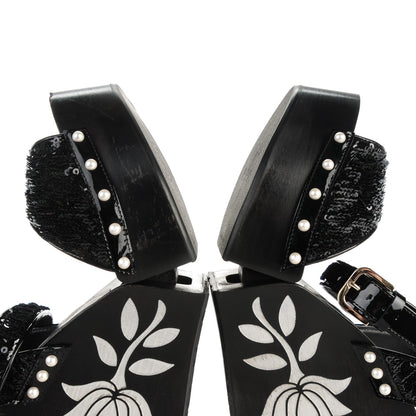 Chanel Sequin Wedge Sandals 41 Black 10 of 10