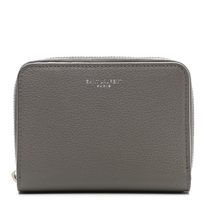 Saint Laurent Grained Calfskin Rive Gauche Compact Zip Around Wallet Fog 1 of 8
