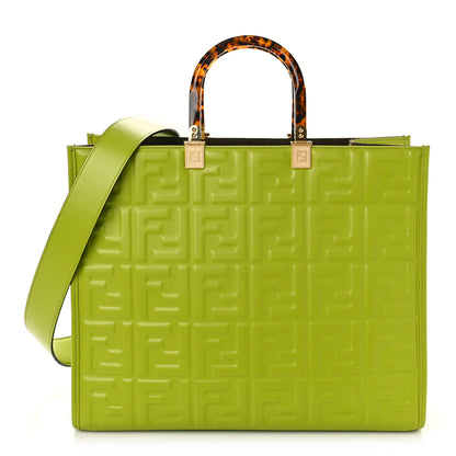 Fendi Vitello Plexiglass FF Embossed Medium Fendi Sunshine Shopper Tote Wasabi 1 of 8