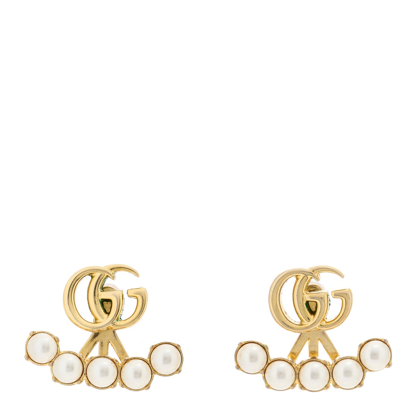 Metal Pearl Double G Drop Earrings Gold