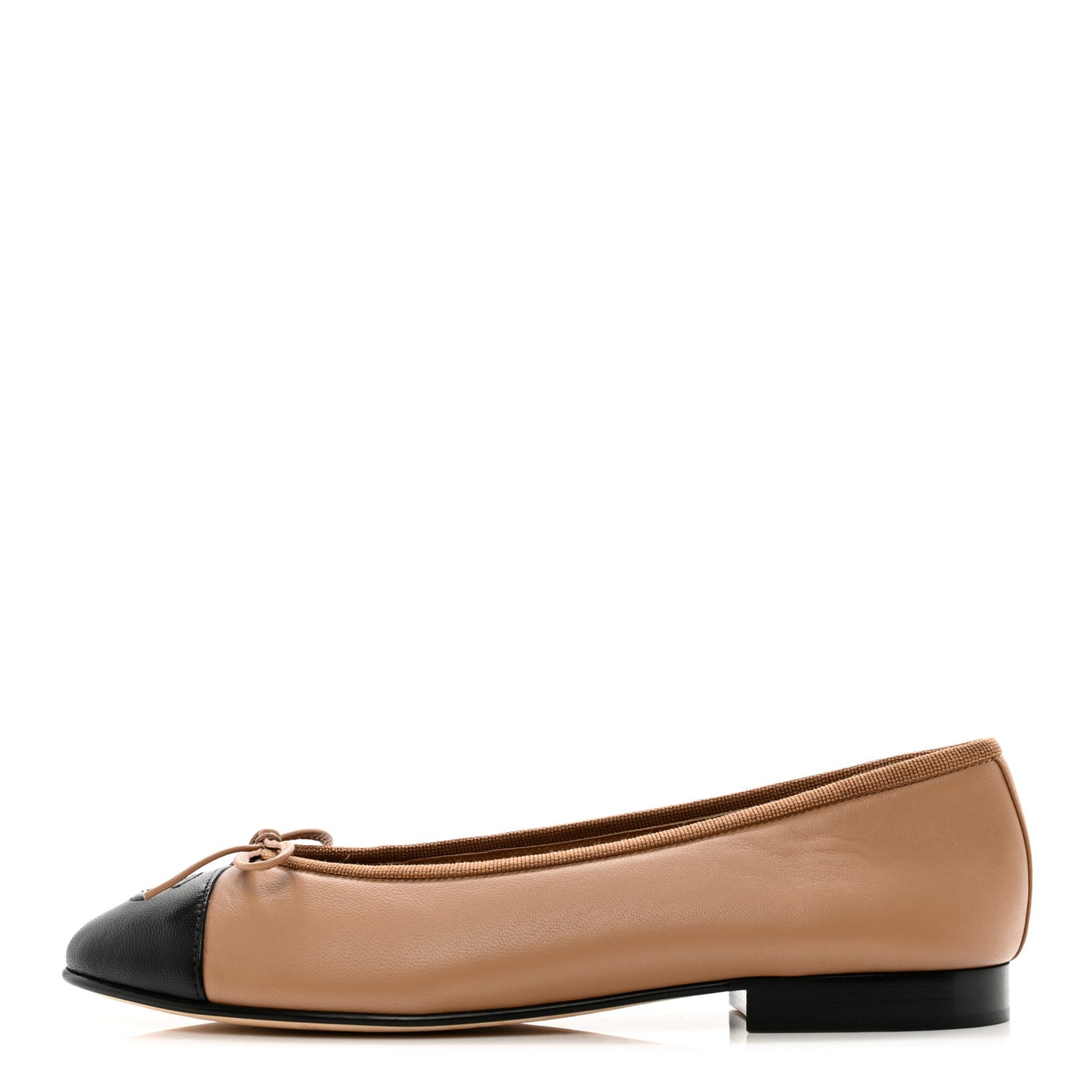 Lambskin Cap Toe CC Ballerina Flats 37 Dark Beige Black