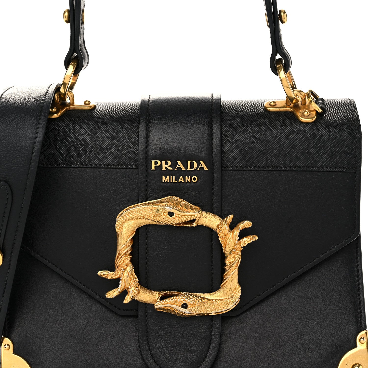 Prada City Calf Saffiano Animalier Top Handle Bag Black 8 of 11