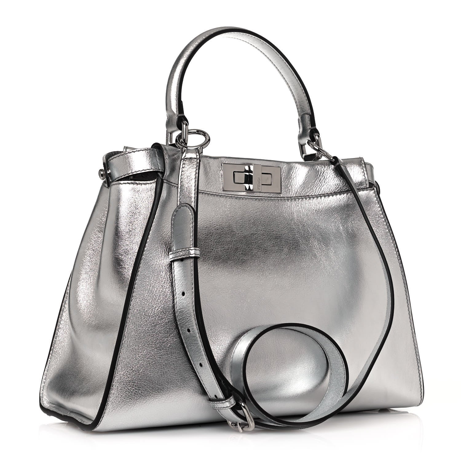 Fendi Vitello Catalan Mirror Medium Peekaboo Iconic Satchel Argento 3 of 14
