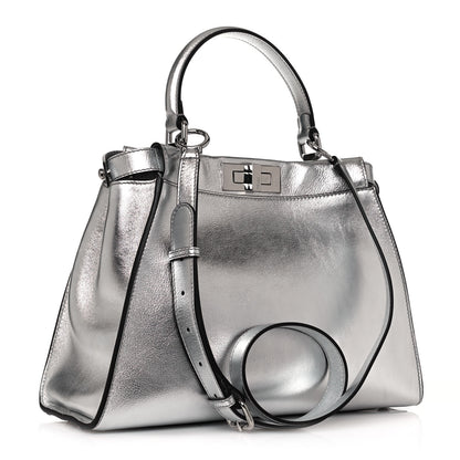 Fendi Vitello Catalan Mirror Medium Peekaboo Iconic Satchel Argento 3 of 14