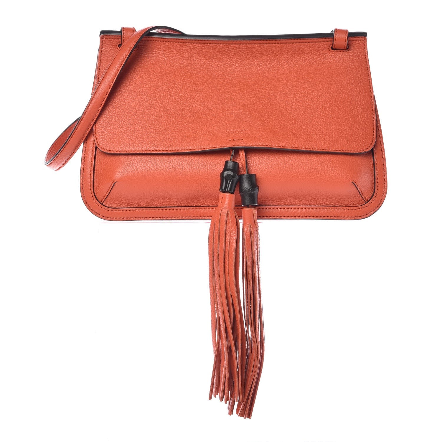 Gucci Cellarius Calfskin Medium Bamboo Daily Flap Shoulder Bag New Dark Orange 1 of 7