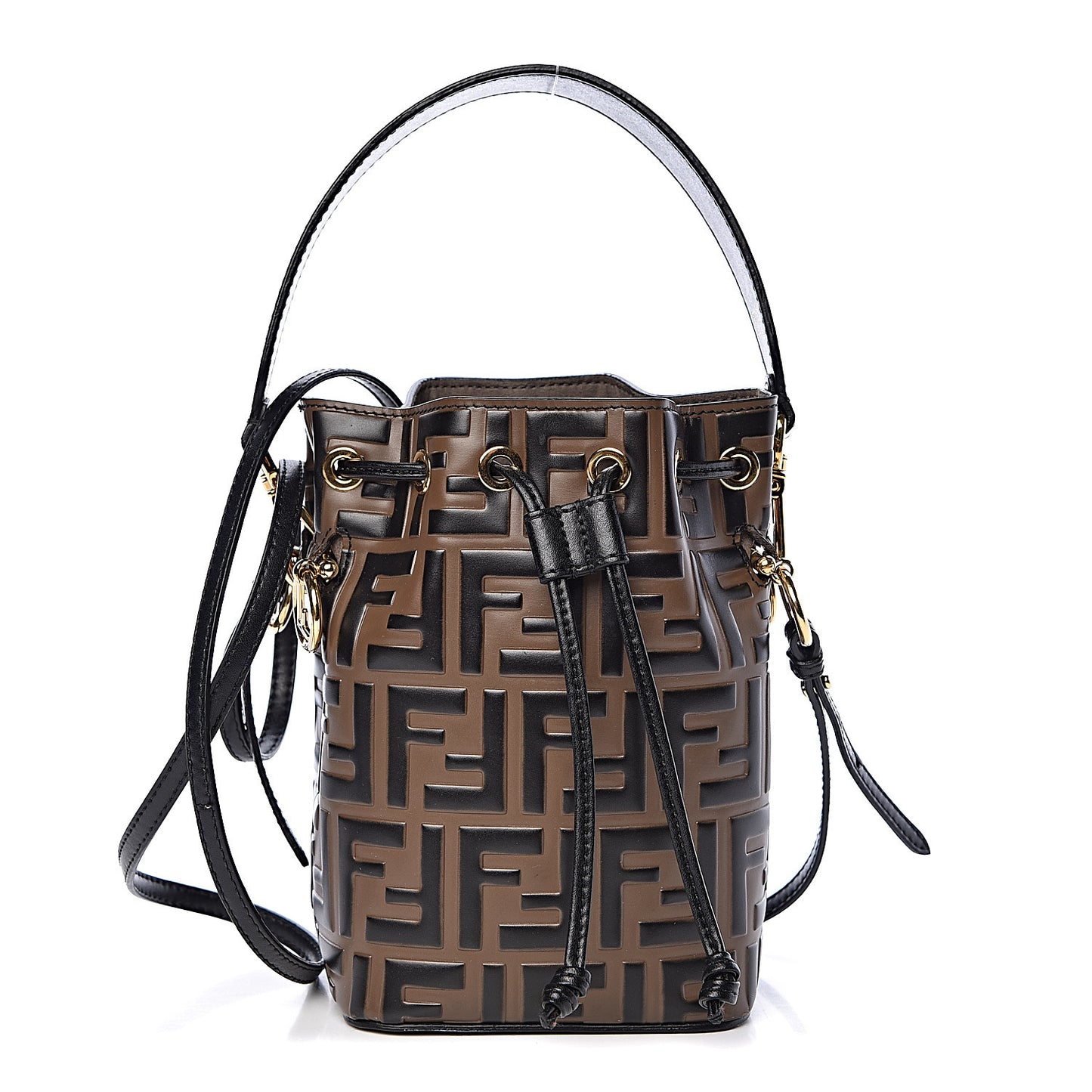Vitello Liberty F is Fendi Bi-Color FF 1974 Embossed Mini Mon Tresor Bucket Bag Maya Black