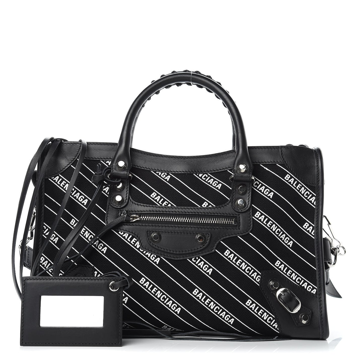 Canvas Satin Calfskin Diagonal Allover Logo Print Classic Silver Hardware S City Black White