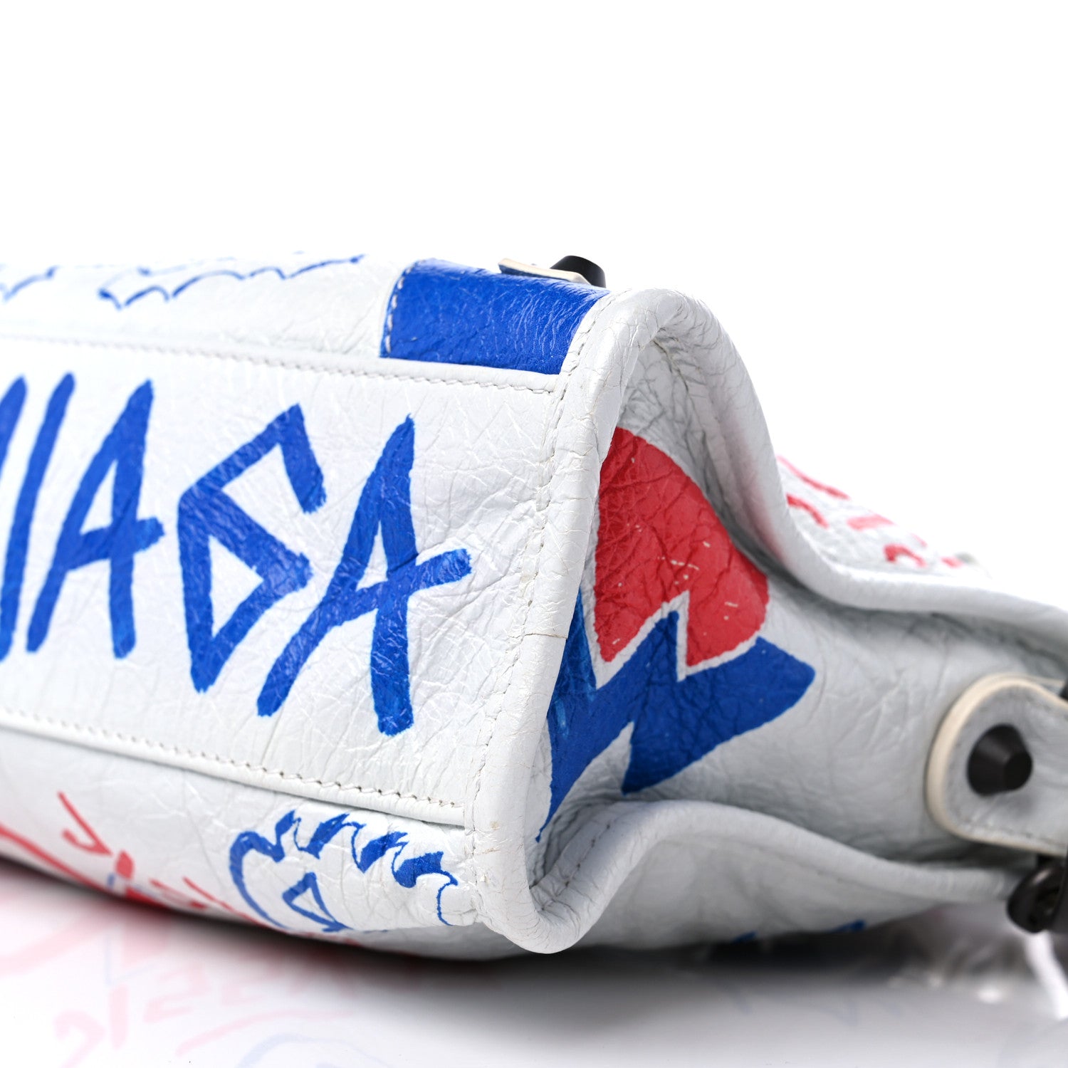 Balenciaga Agneau Graffiti All Over Classic Hardware Mini City White Bleu Rouge 9 of 11