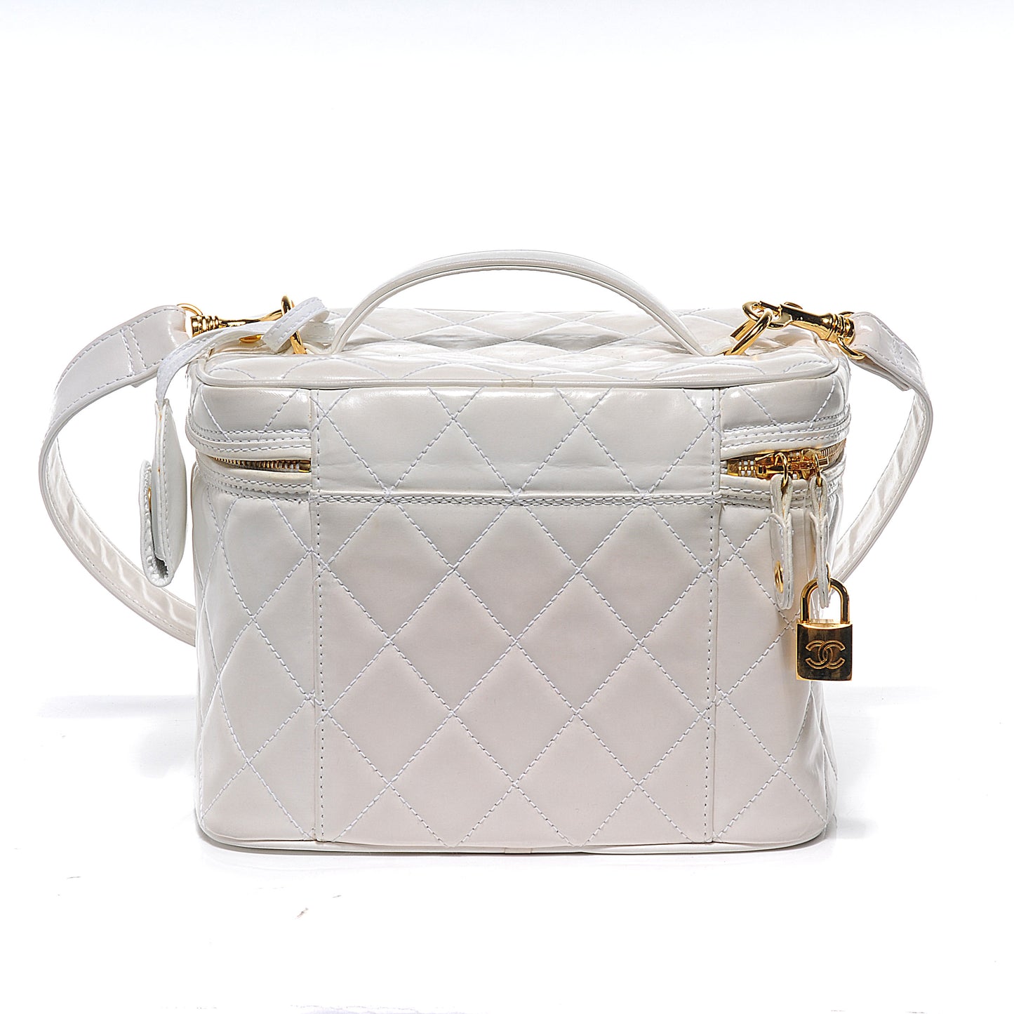 Quilted Leather CC Vanity Cosmetic Case White