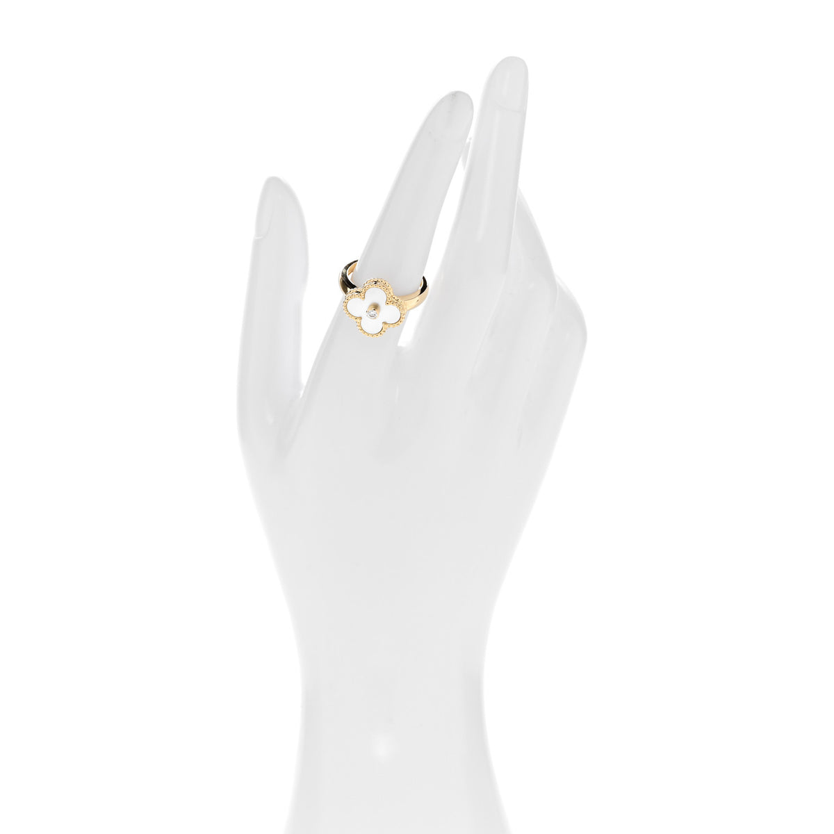 18K Yellow Gold Diamond Mother of Pearl Vintage Alhambra Ring 54 6.75