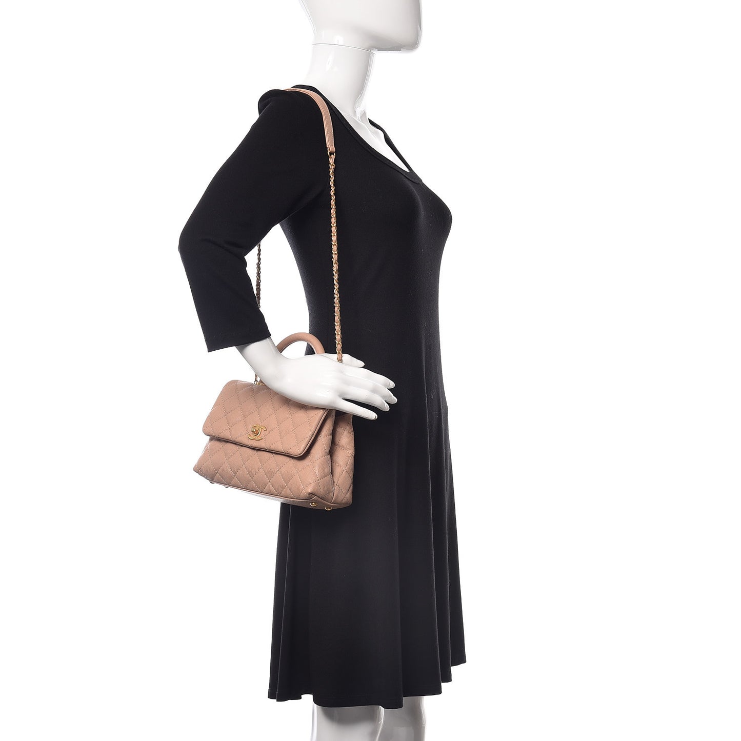 Caviar Quilted Mini Coco Handle Flap Beige