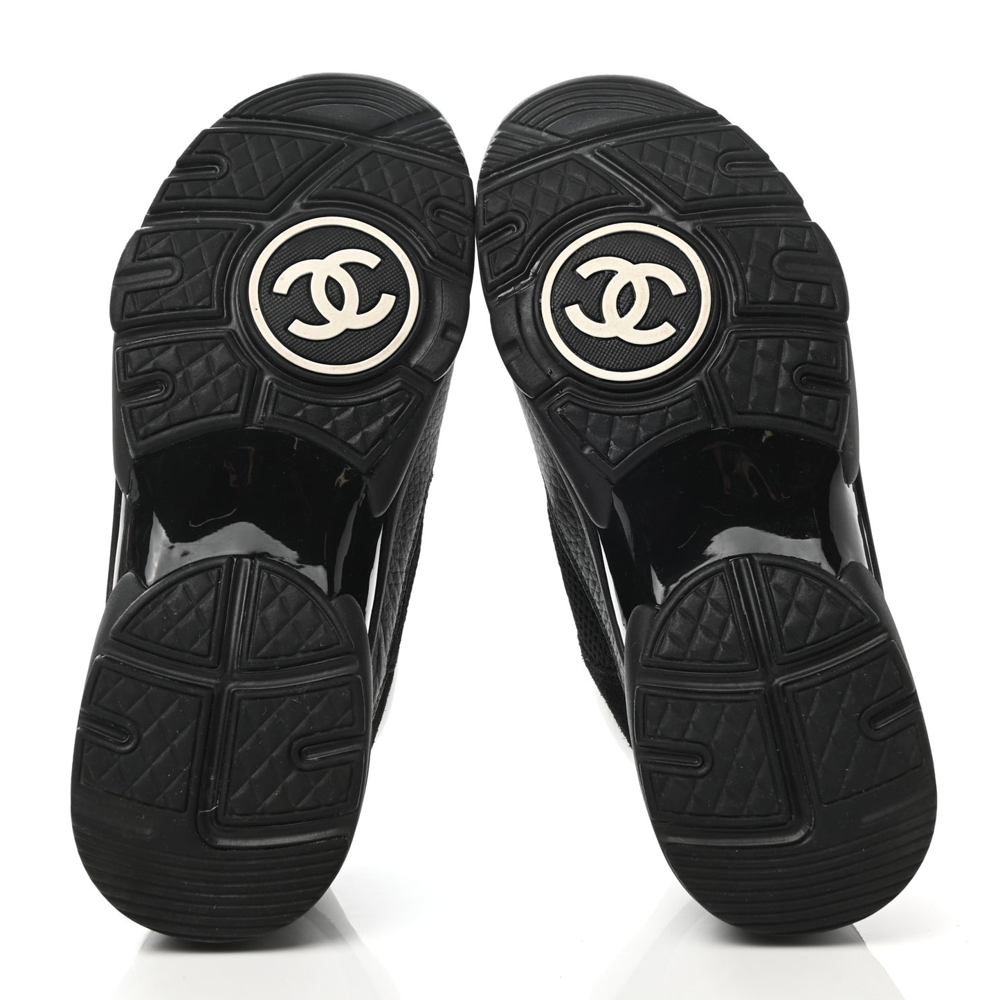 Mesh Suede Grained Calfskin Womens CC Sneakers 37 Black White