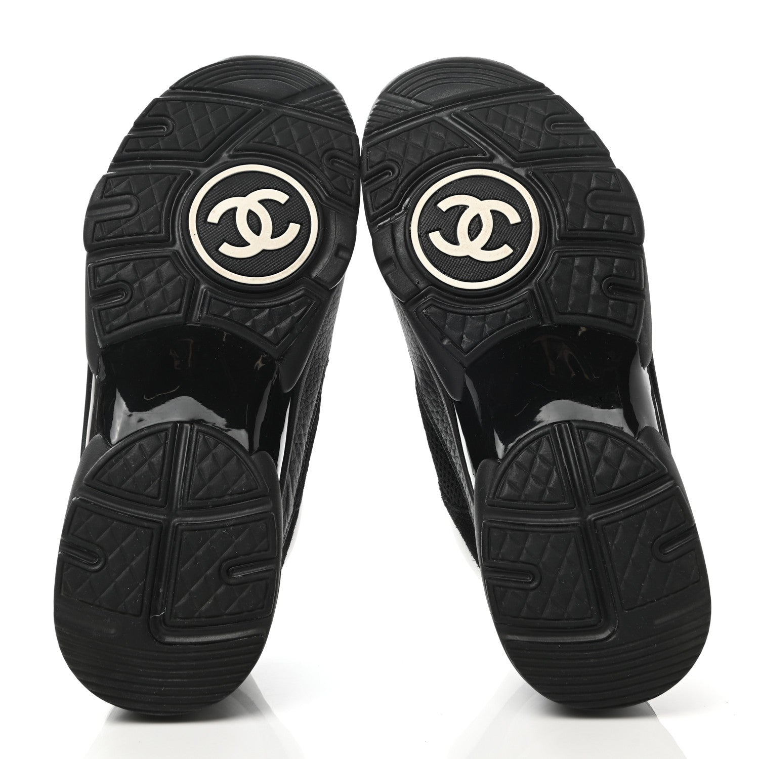 Chanel Mesh Suede Grained Calfskin Womens CC Sneakers 37 Black White 5 of 9