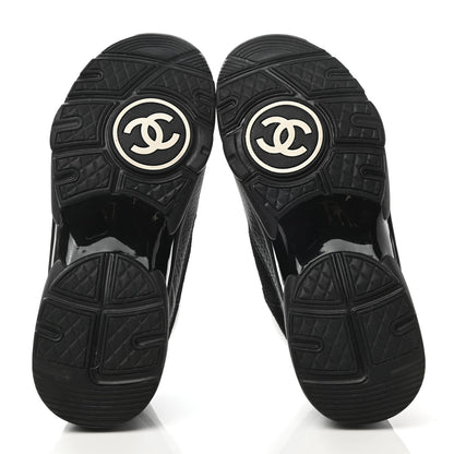 Chanel Mesh Suede Grained Calfskin Womens CC Sneakers 37 Black White 5 of 9