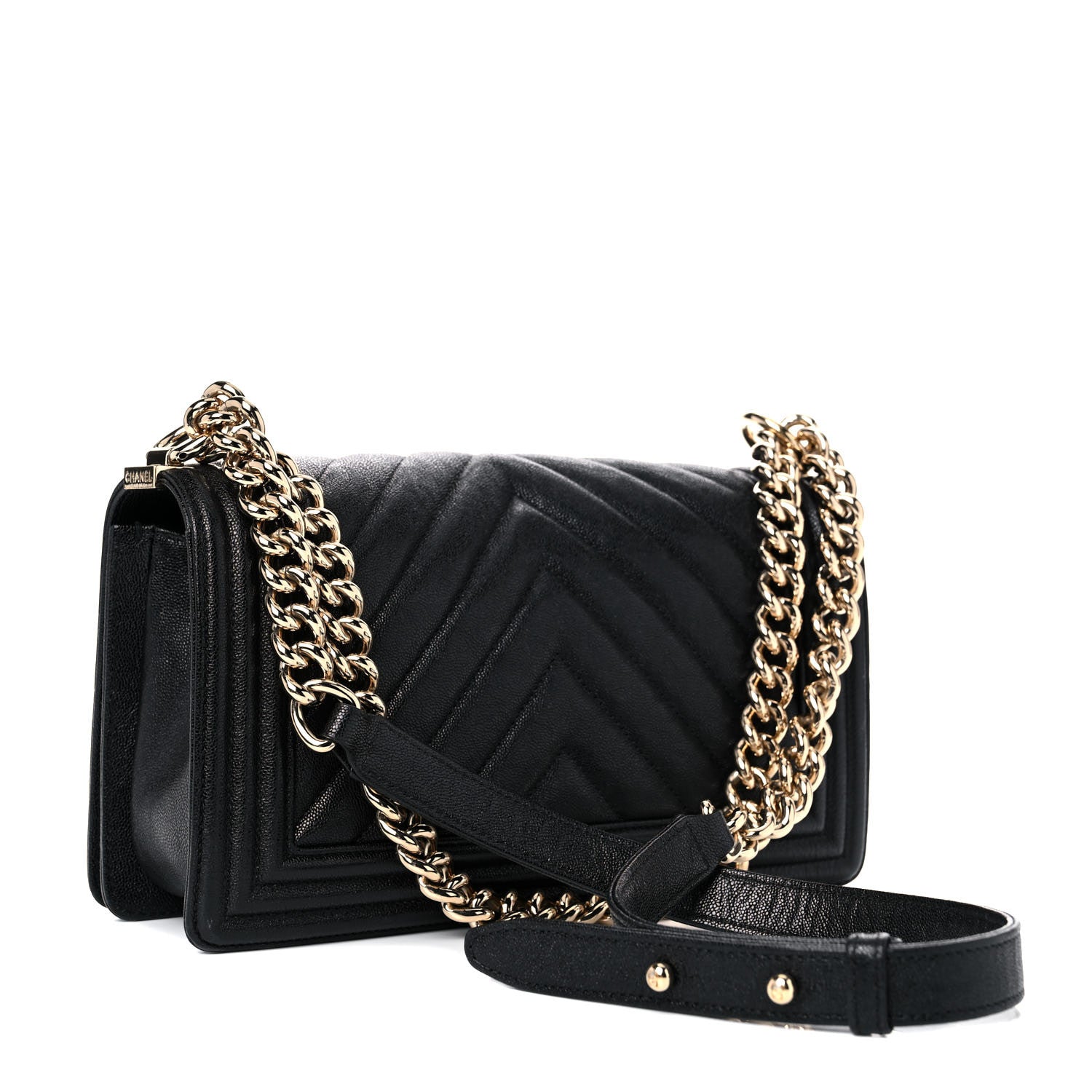Chanel Caviar Chevron Quilted Medium Boy Flap Black 3 of 12