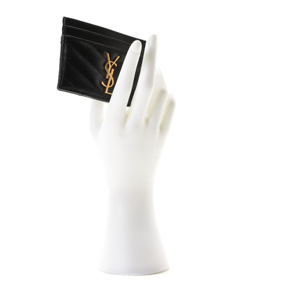 Saint Laurent Grain De Poudre Matelasse Chevron Monogram Credit Card Case Black 13 of 16