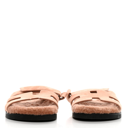 Hermes Suede Goatskin Woolskin Womens Chypre Sandals 39 Rose Aube 2 of 12