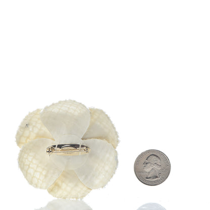 Chanel Metallic Tweed CC Camellia Brooch Gold Ivory 2 of 4