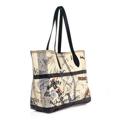 Burberry Coated Canvas Mega Check Sketchbook Reversible Tote White Black 3 of 23